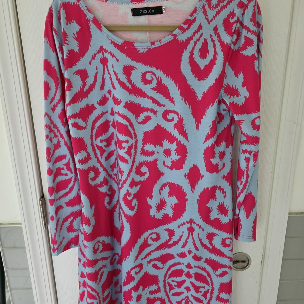 Pink & Light Blue Patterned Women's Dress